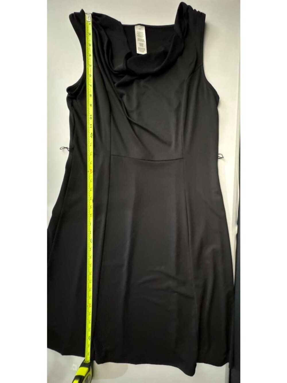 Women's Black Sleeveless Flattering Cowl Neck Midi Dress Self Tie Belt Size M - Picture 15 of 16